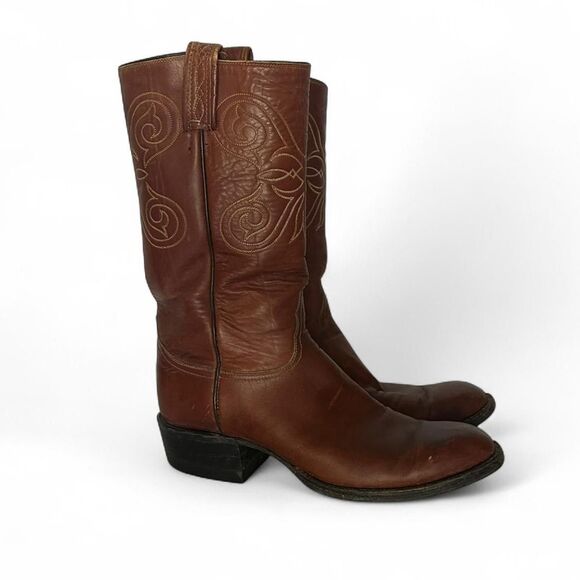 Vintage Tony lama Brown leather university cowboy boots with a boho vibe - Picture 1 of 8